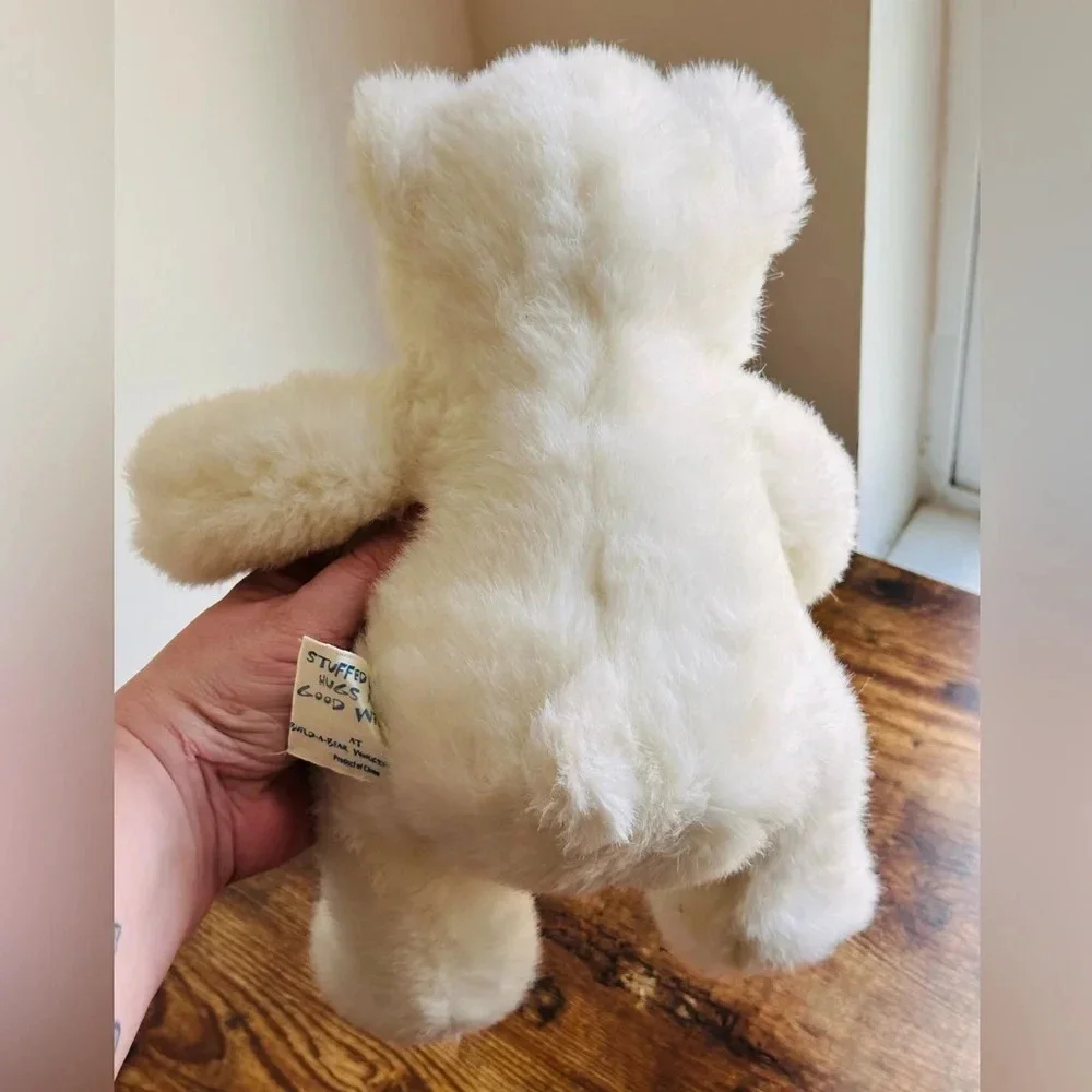 Build A Bear Vintage White Teddy with Pink Nose and Stitch